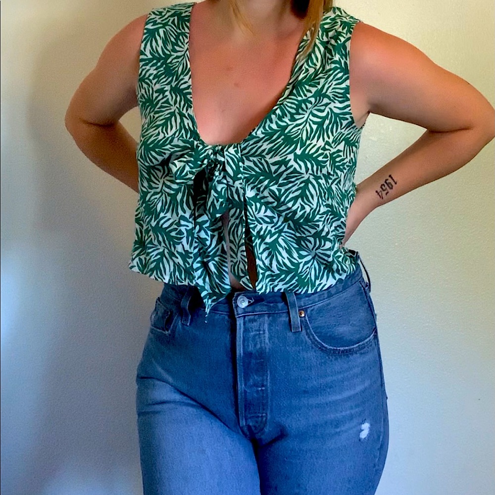 Tropical Print Green Tank Top